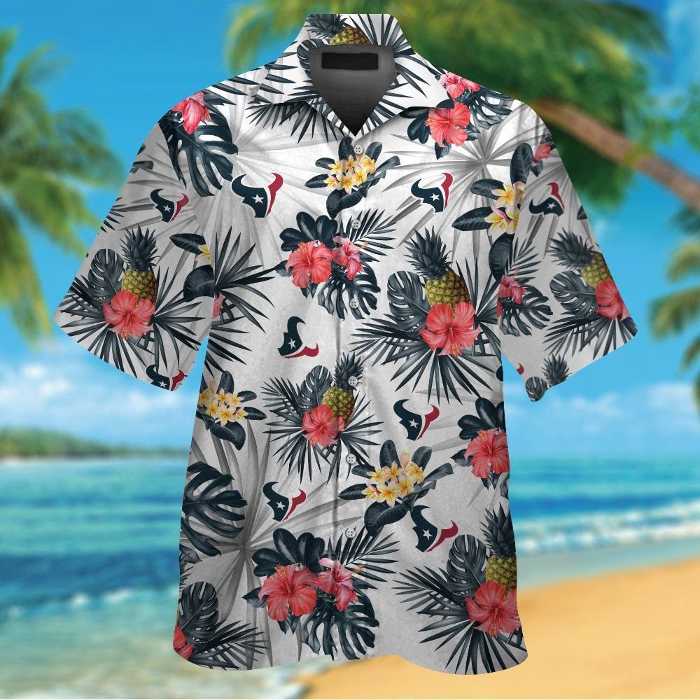 Houston Texans Short Sleeve Button Up Tropical Hawaiian Shirt VER026