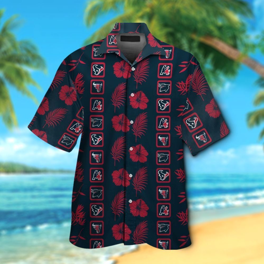 Houston Texans Short Sleeve Button Up Tropical Hawaiian Shirt VER027