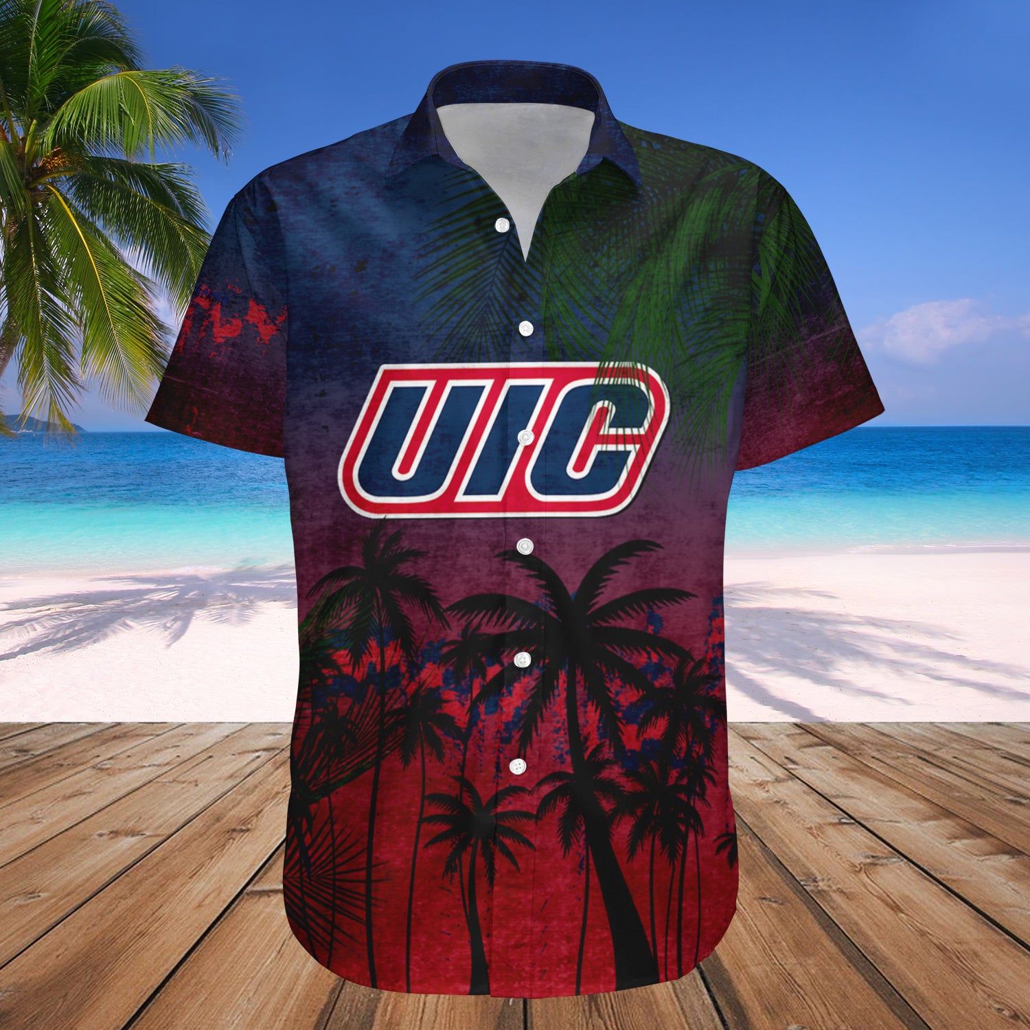 Illinois-Chicago Flames Hawaii Shirt Coconut Tree Tropical Grunge NCAA