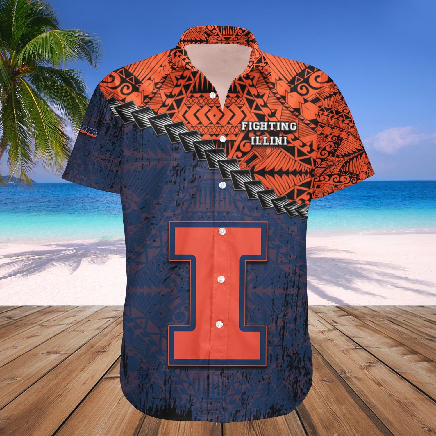 Illinois Fighting Illini Hawaii Shirt Grunge Polynesian Tattoo NCAA