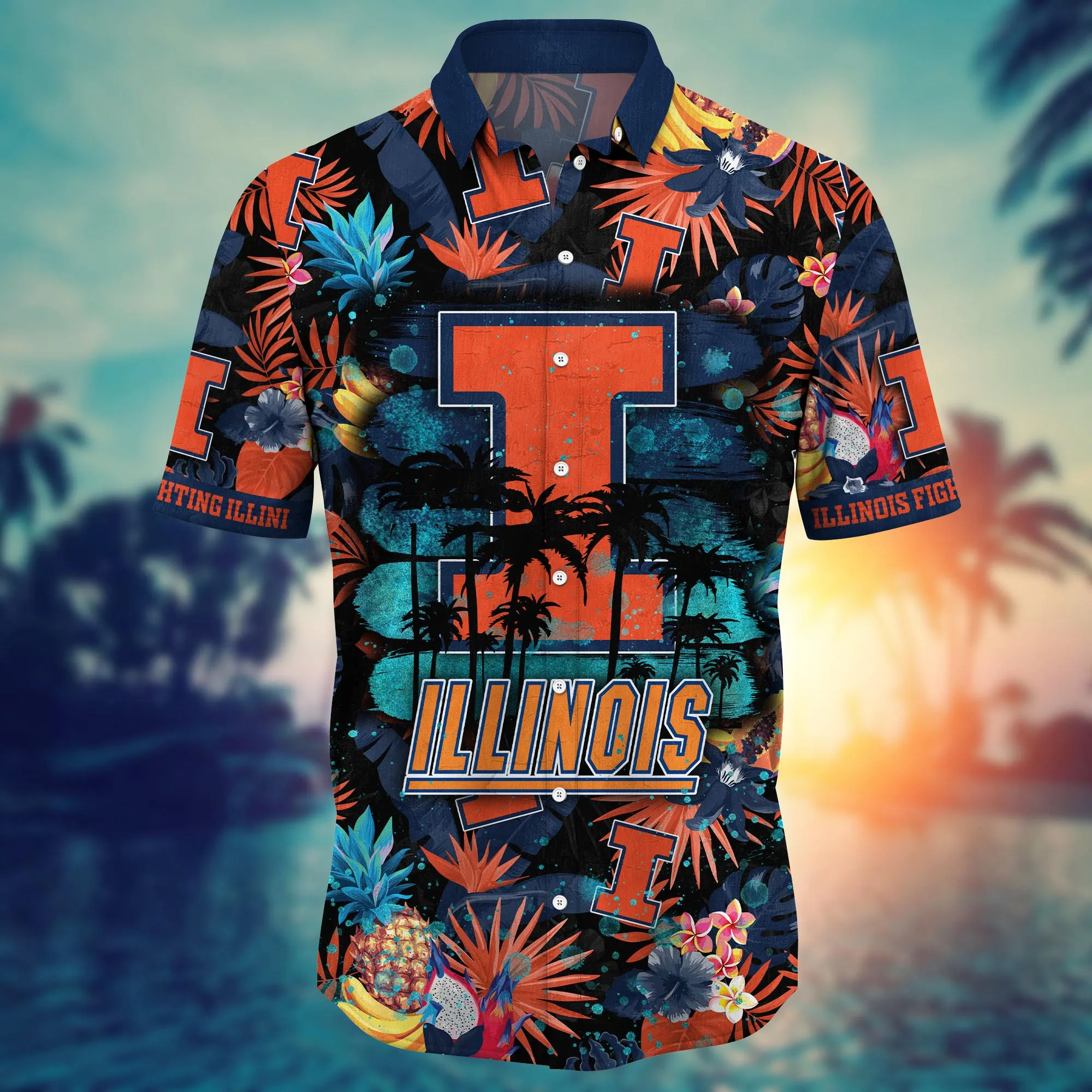 illinois fighting illini ncaa hawaiian shirt summer nightstime aloha shirt 5583 fshtr