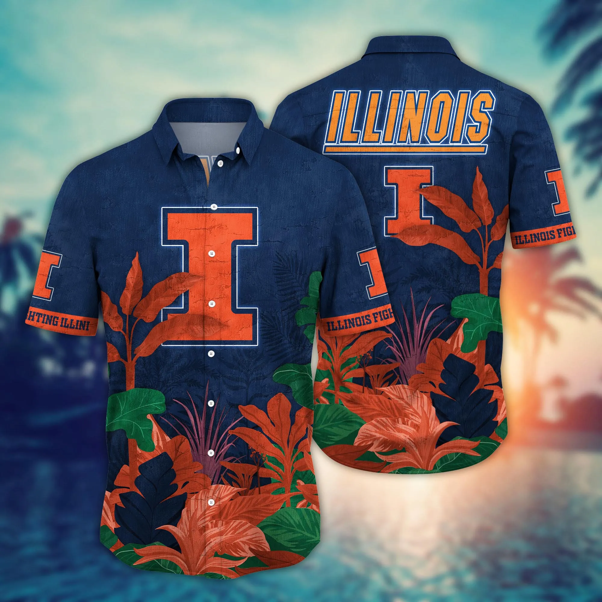 Illinois Fighting Illini NCAA Hawaiian Shirt Sun Rays Aloha Shirt