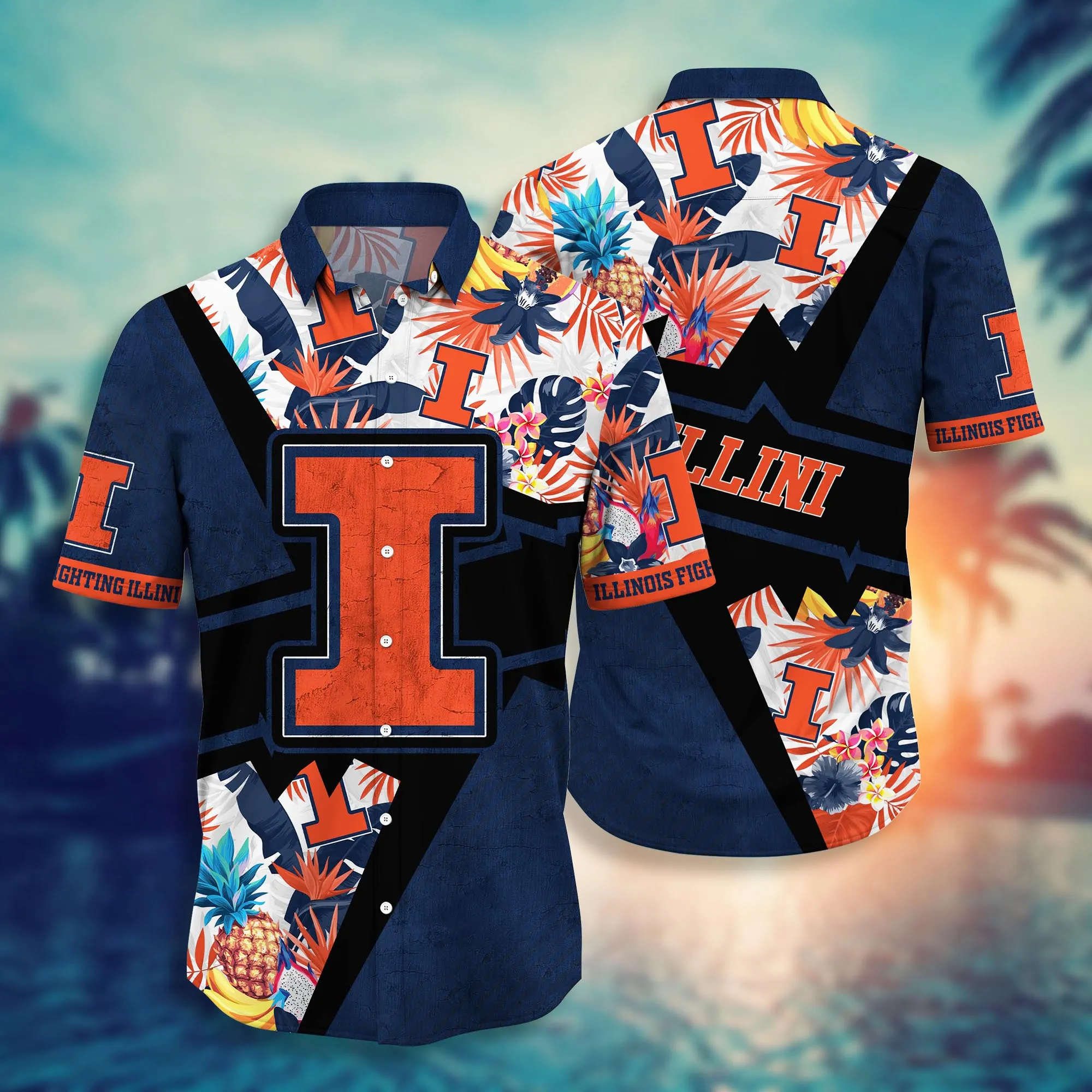 Illinois Fighting Illini NCAA Hawaiian Shirt Sunsets Aloha Shirt