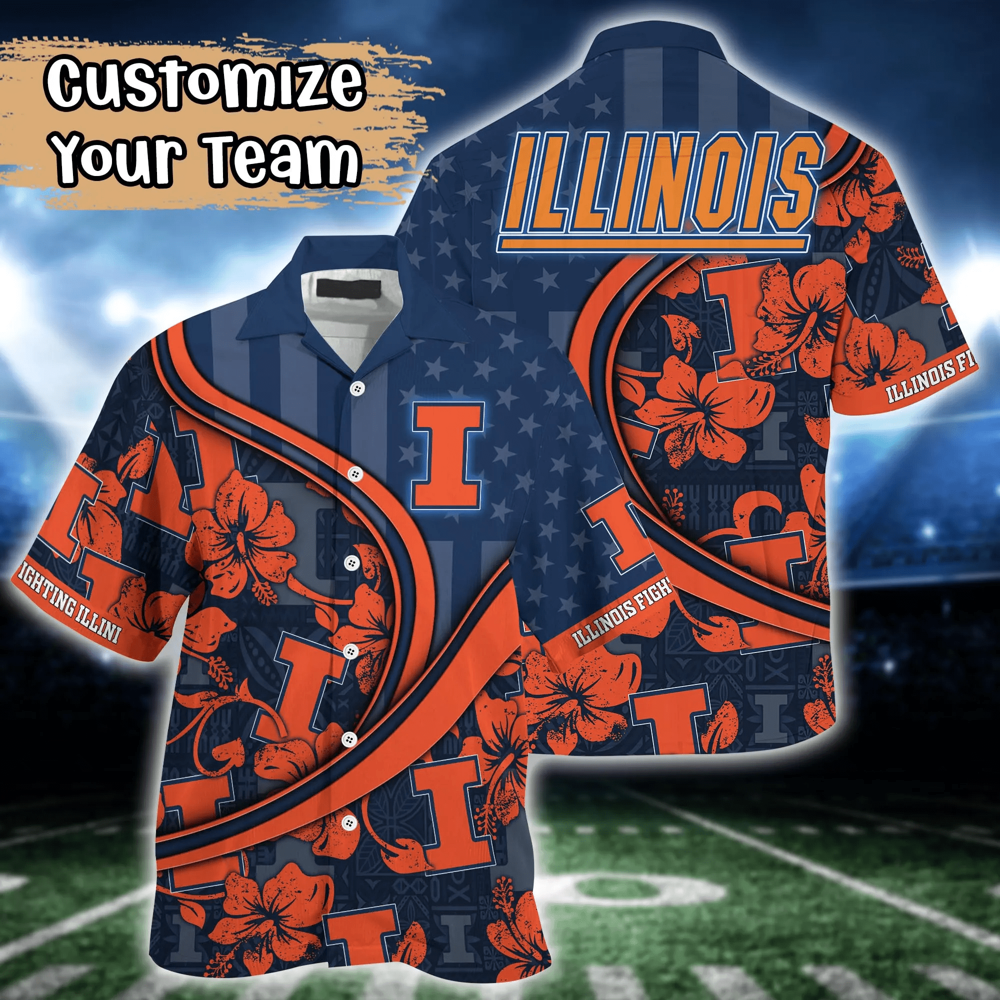 Illinois Fighting Illini NCAA Us Flag Hawaiian Shirt Custom Summer Aloha Shirt