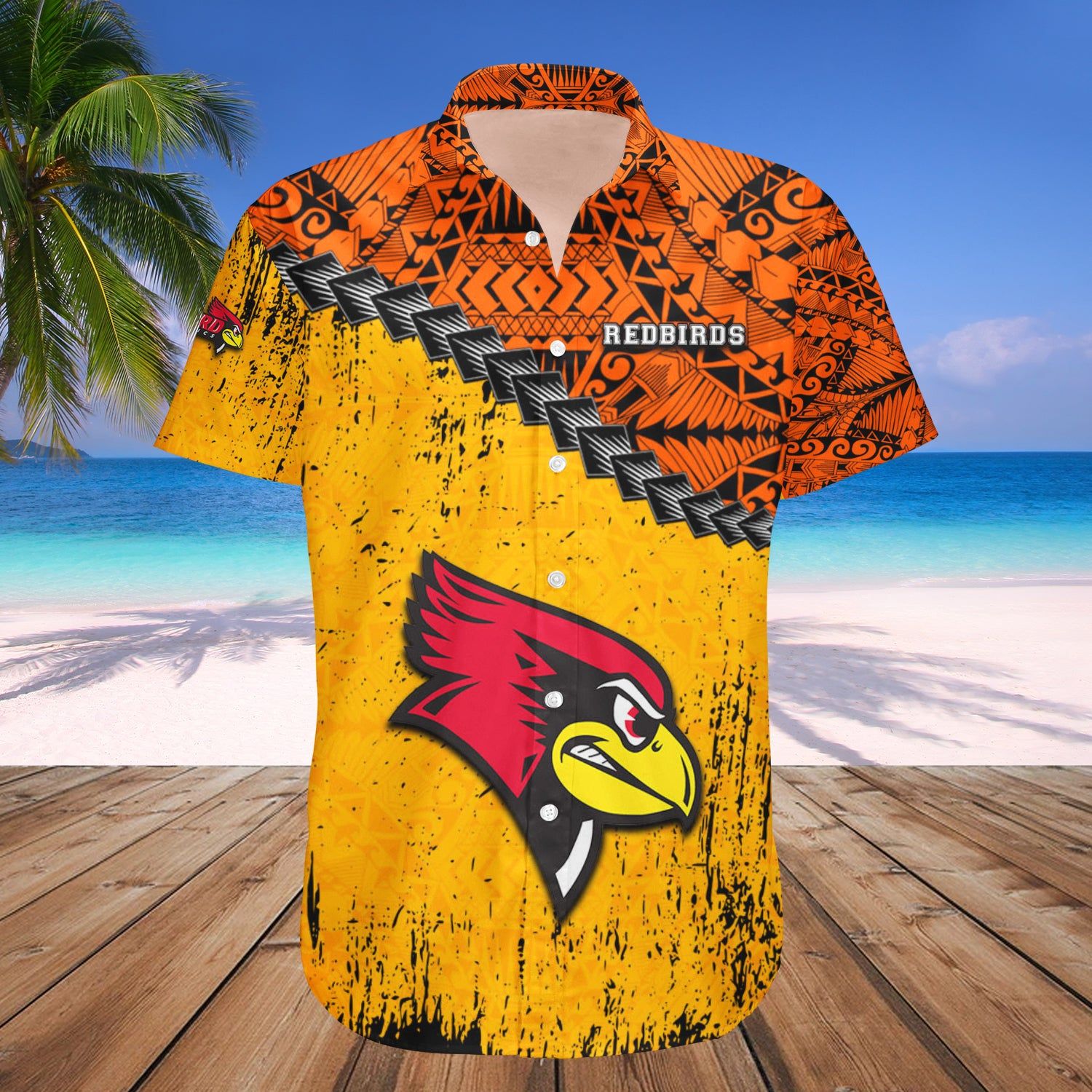 Illinois State Redbirds Hawaii Shirt Grunge Polynesian Tattoo NCAA