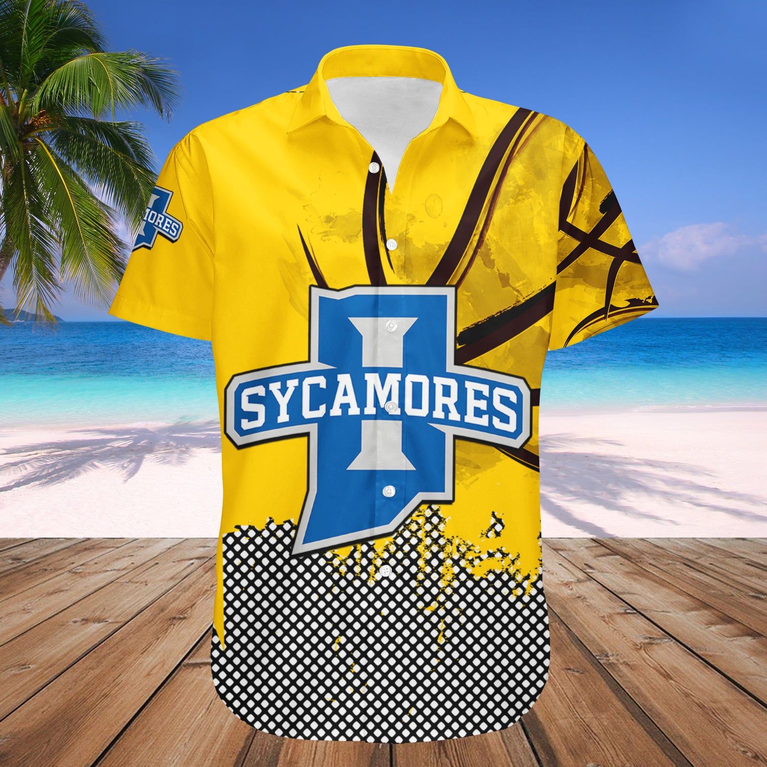 Indiana State Sycamores Hawaii Shirt Basketball Net Grunge Pattern NCAA