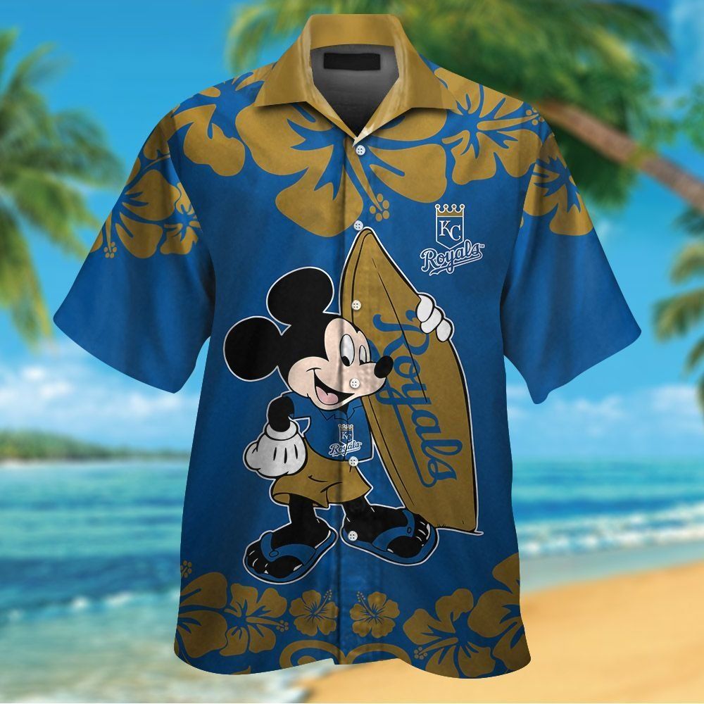 Kansas City Royals Mickey Mouse Short Sleeve Button Up Tropical Hawaiian Shirt 1 Kansas City Royals Mickey Mouse Short Sleeve Button Up Tropical Hawaiian Shirt