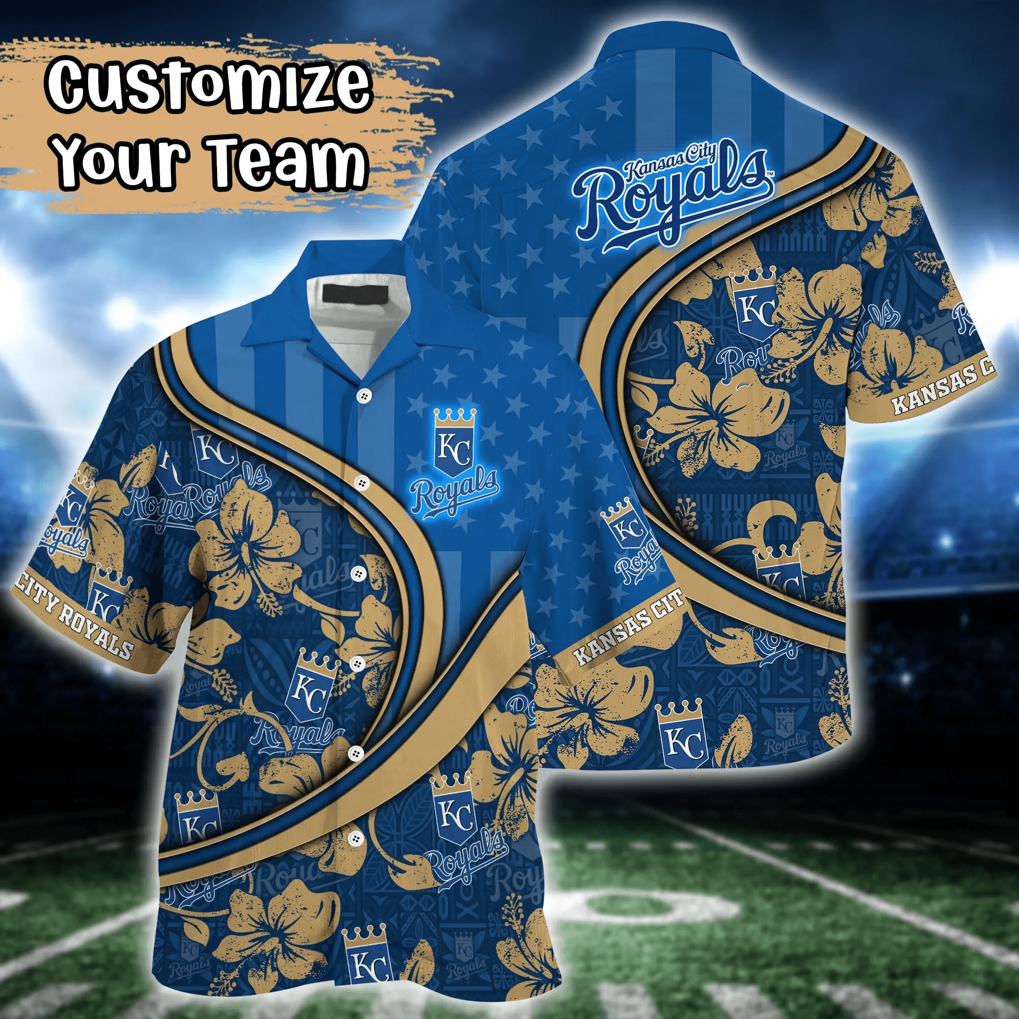Kansas City Royals MLB Us Flag Hawaiian Shirt Custom Summer Aloha Shirt