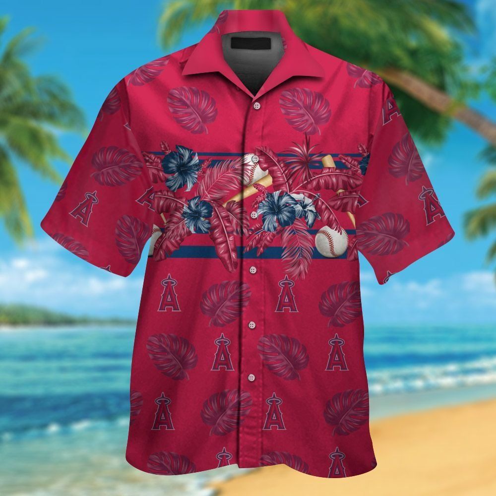 Los Angeles Angels Short Sleeve Button Up Tropical Hawaiian Shirt VER02