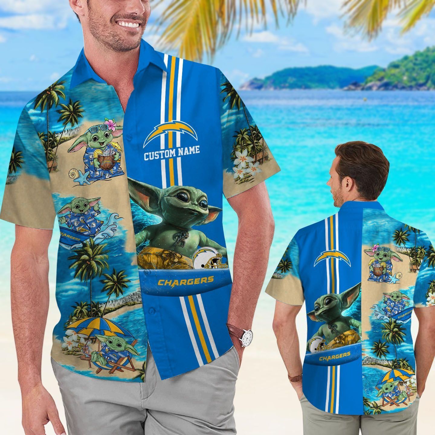 Los Angeles Chargers Baby Yoda Hawaiian Short Sleeve Tropical Shirt