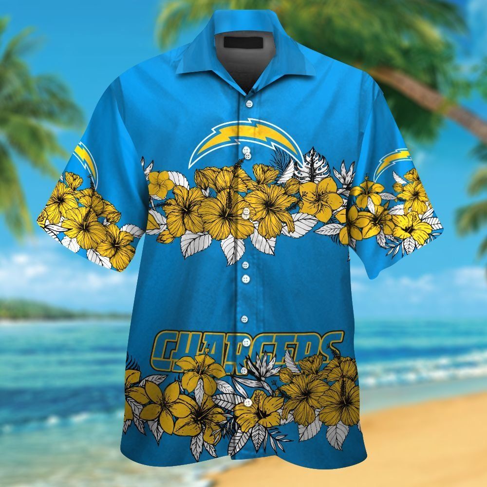 Los Angeles Chargers Short Sleeve Button Up Tropical Hawaiian Shirt VER016