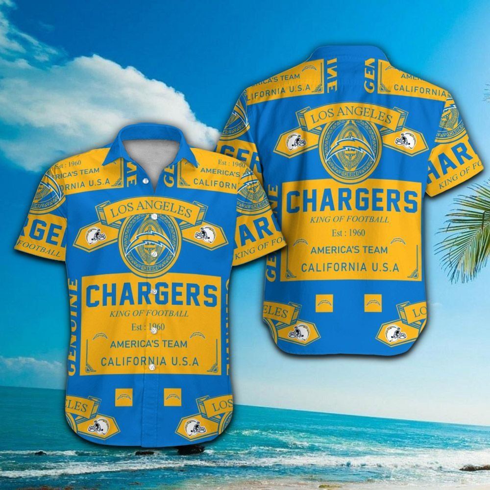 Los Angeles Chargers Short Sleeve Button Up Tropical Hawaiian Shirt VER026