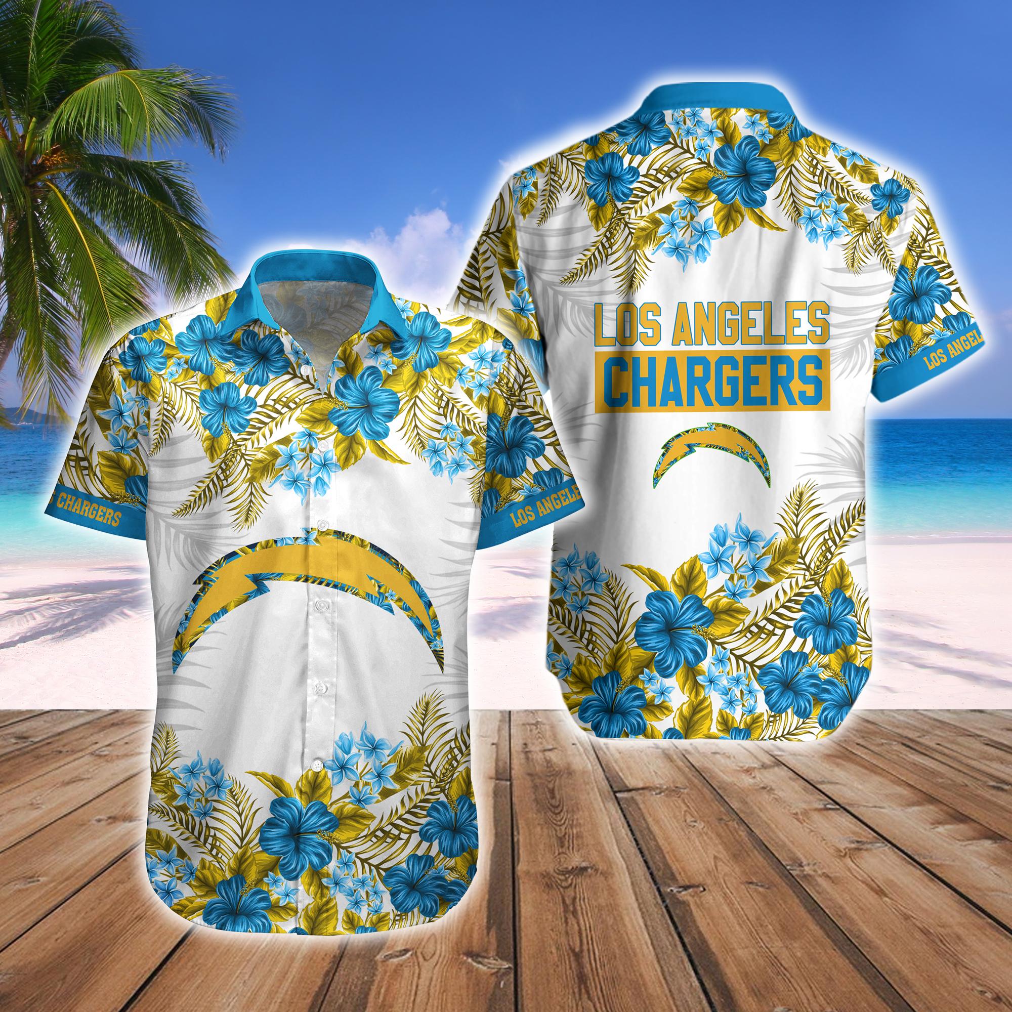 Los Angeles Chargers Tropical Hawaiian Shirt Shorts Fan Combo Set