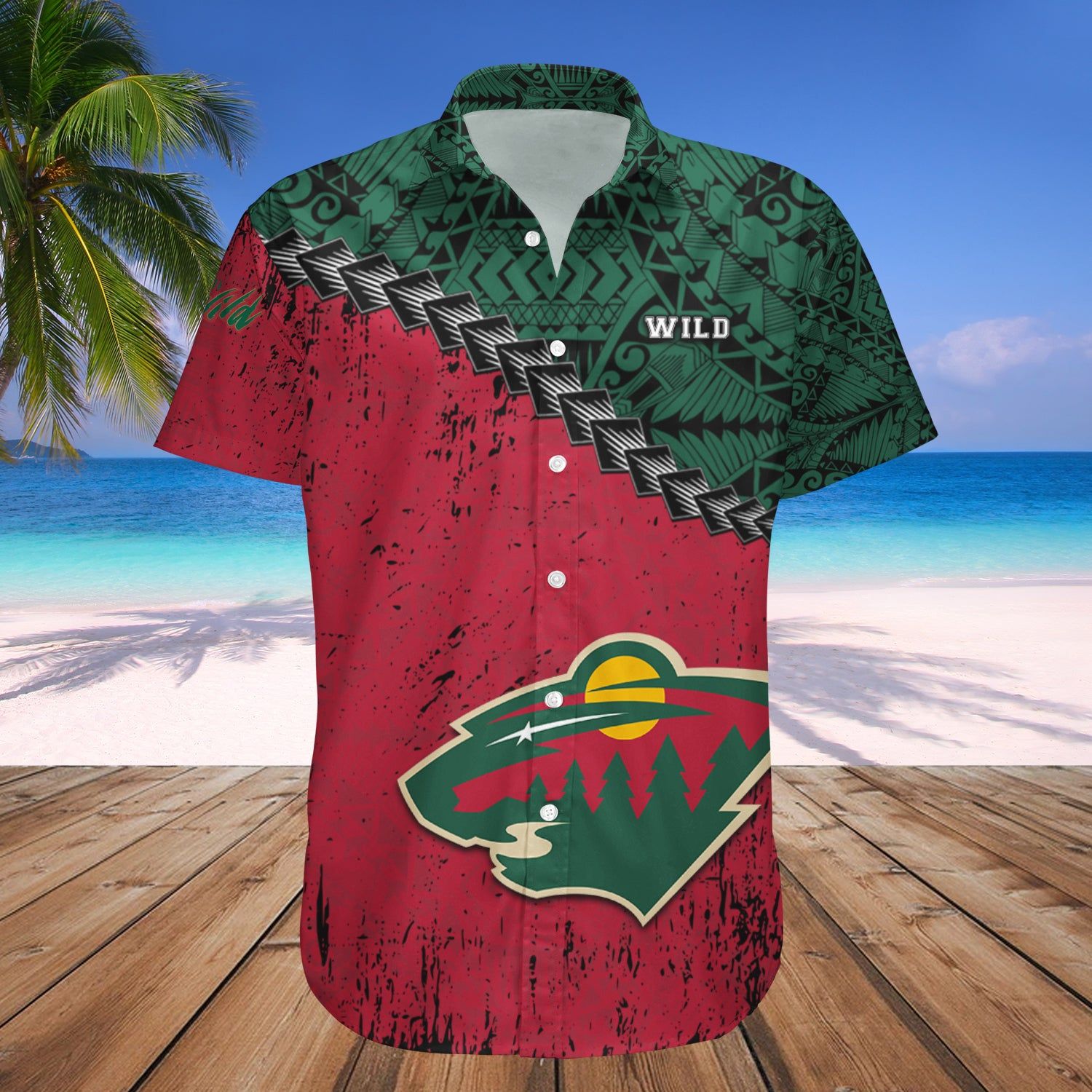 Minnesota Wild Hawaii Shirt Grunge Polynesian Tattoo NHL