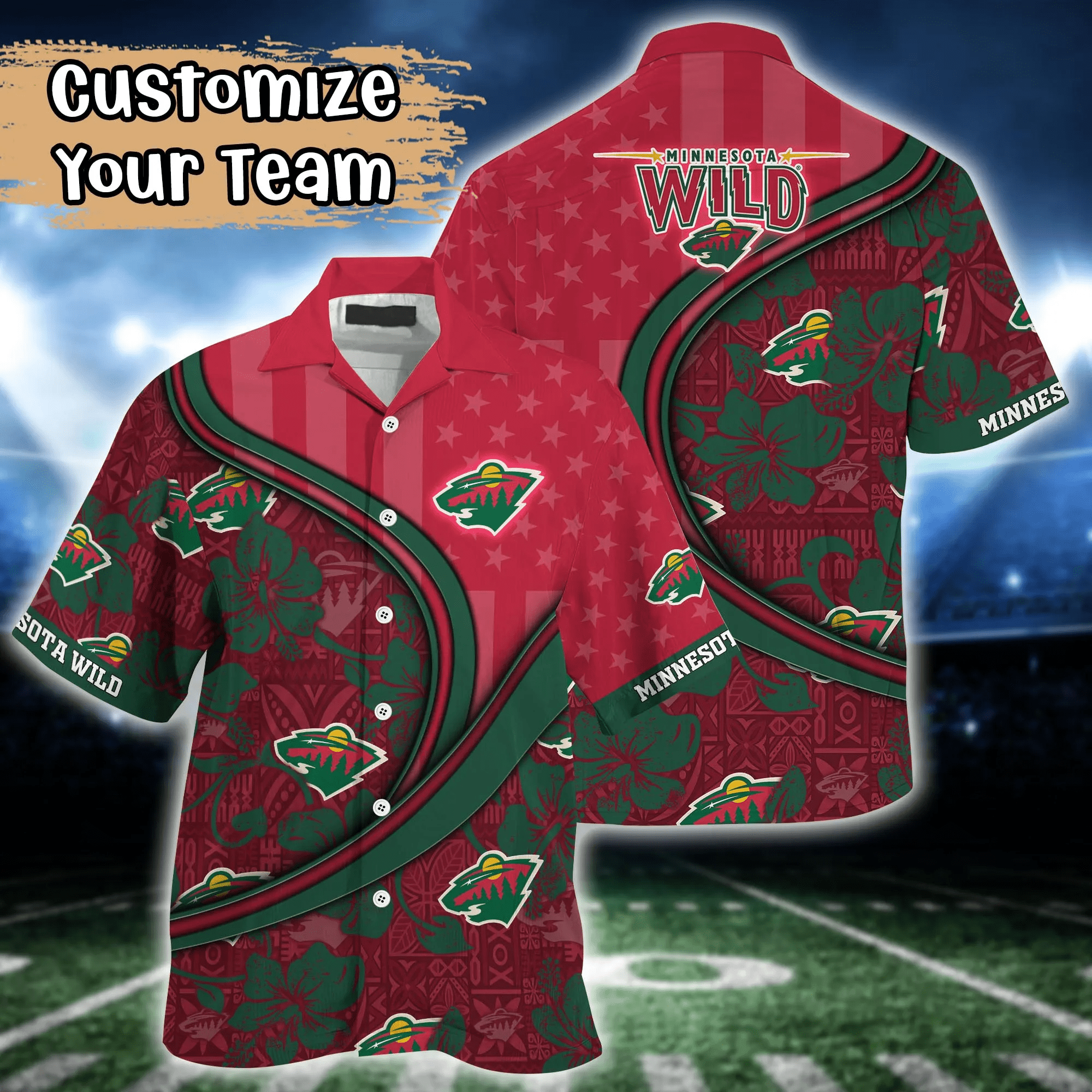 Minnesota Wild NHL Us Flag Hawaiian Shirt Custom Summer Aloha Shirt