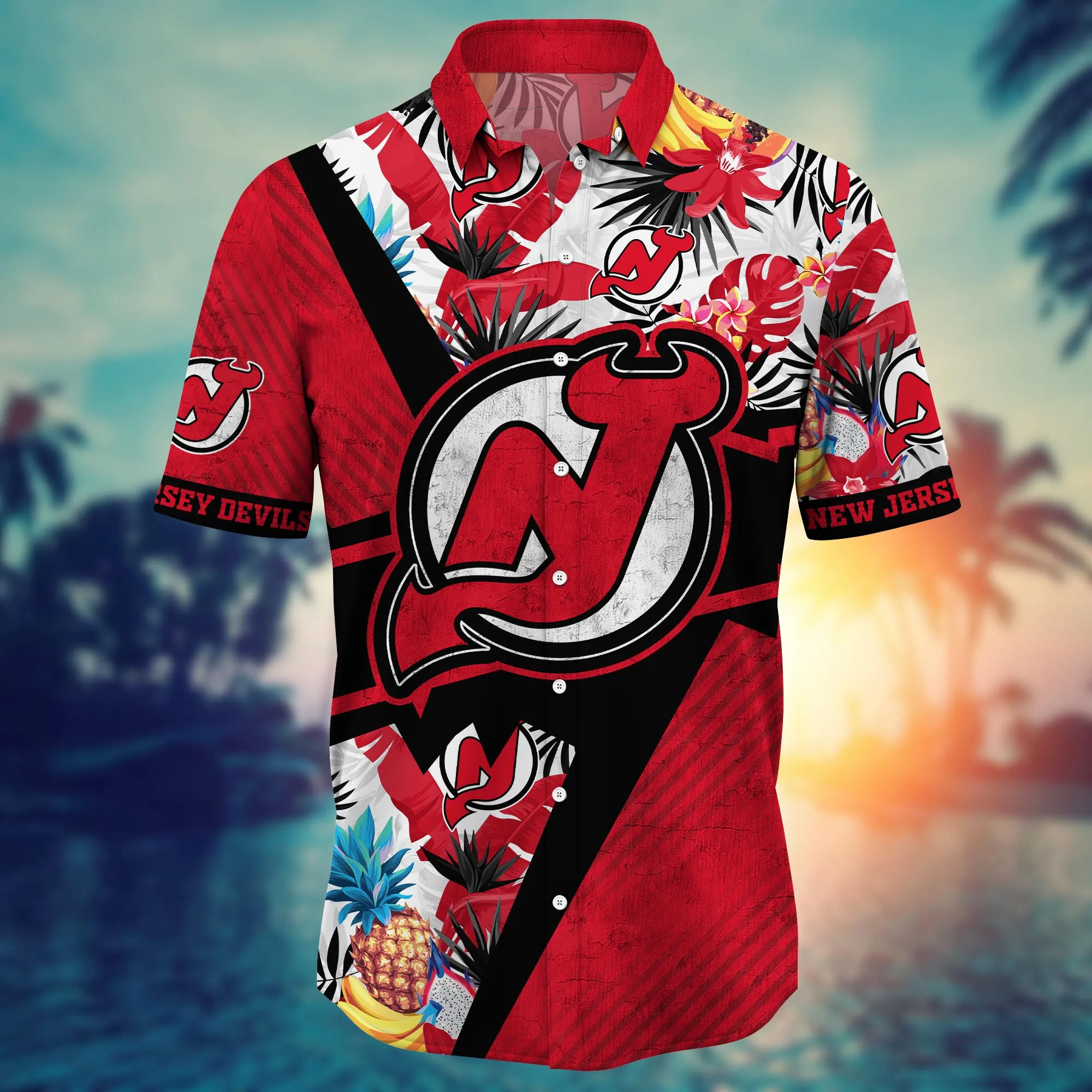New Jersey Devils NHL Hawaiian Shirt Warm Breezes Aloha Shirt 2 New Jersey Devils NHL Hawaiian Shirt Warm Breezes Aloha Shirt - Image 2