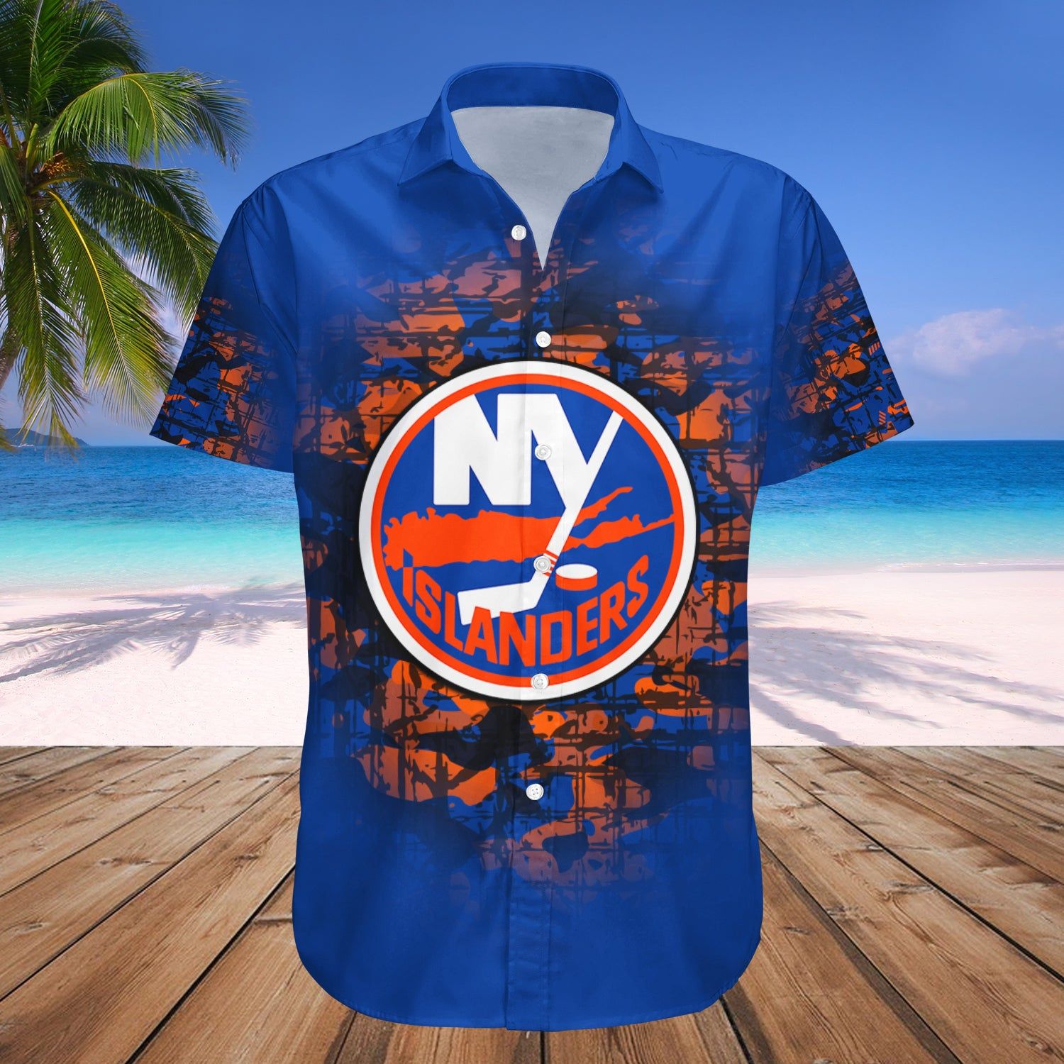 New York Islanders Hawaii Shirt Camouflage Vintage NHL