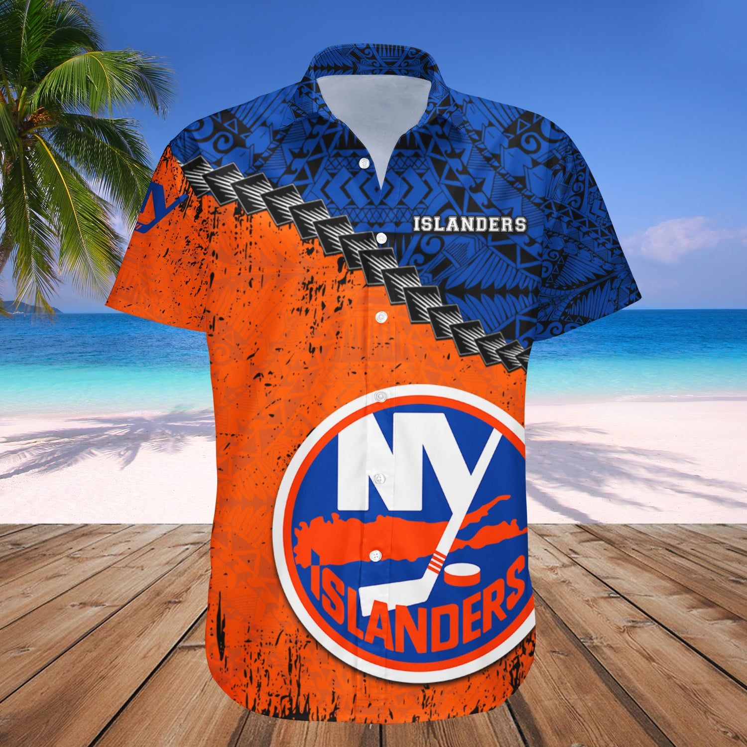 New York Islanders Hawaii Shirt Grunge Polynesian Tattoo NHL