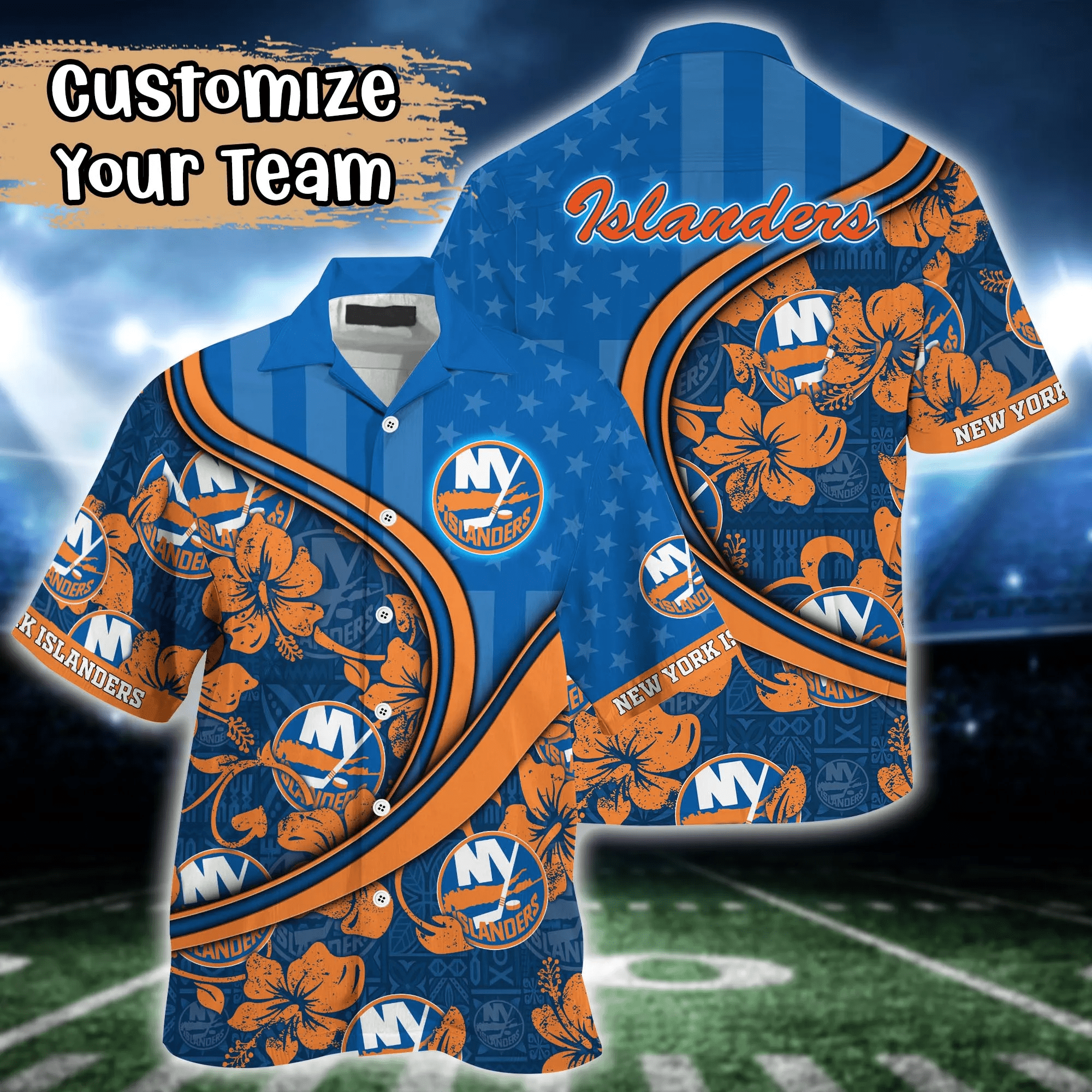 New York Islanders NHL Us Flag Hawaiian Shirt Custom Summer Aloha Shirt