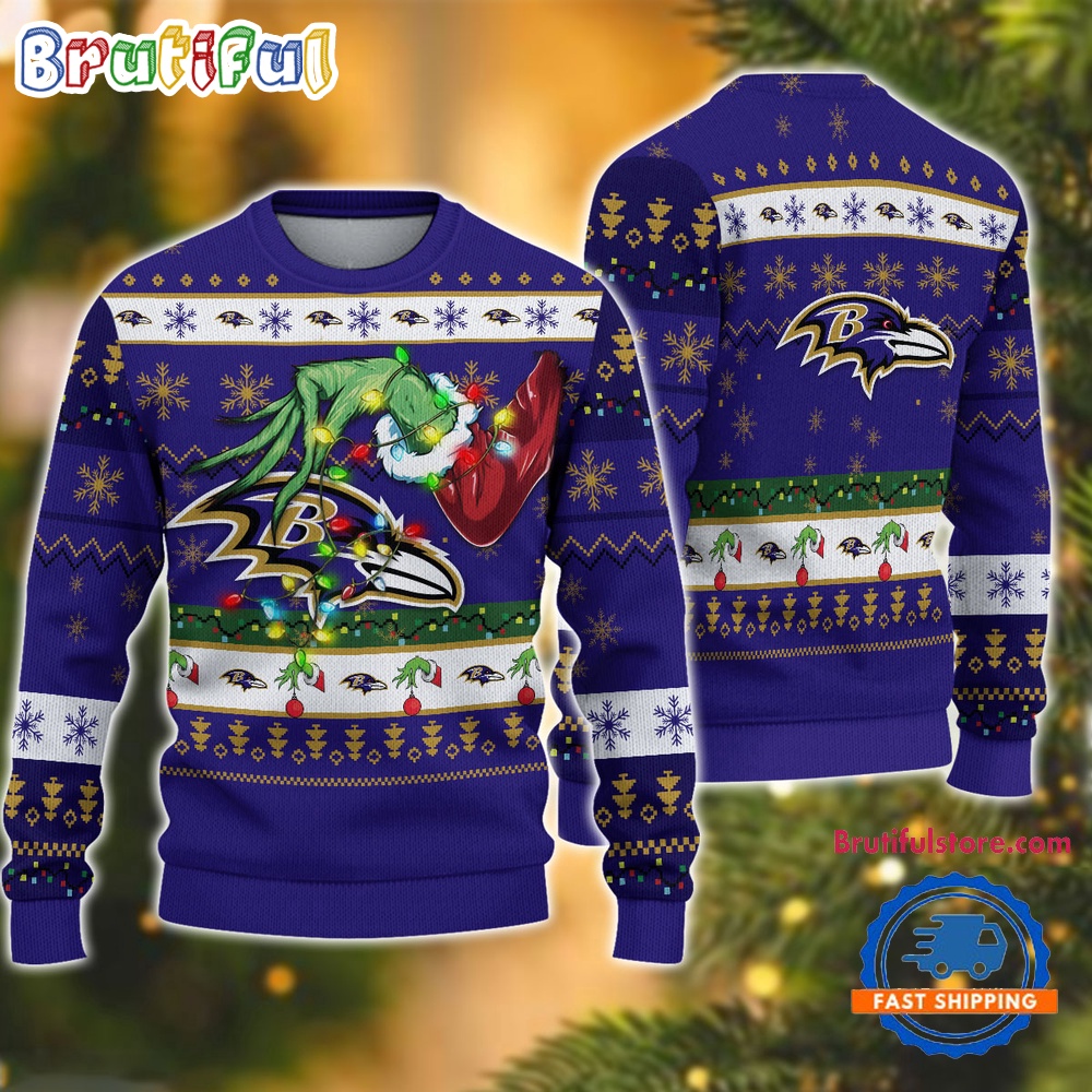 NFL Baltimore Ravens Special Grinch?s Hand Football Christmas Ugly Sweater