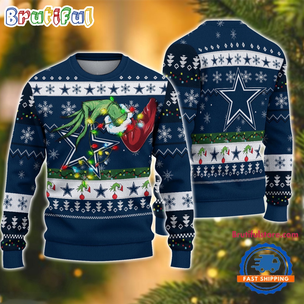 NFL Dallas Cowboys Special Grinch?s Hand Football Christmas Ugly Sweater