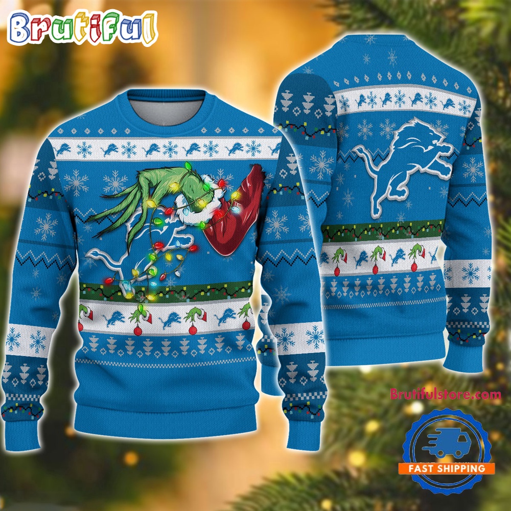 NFL Detroit Lions Special Grinch?s Hand Football Christmas Ugly Sweater