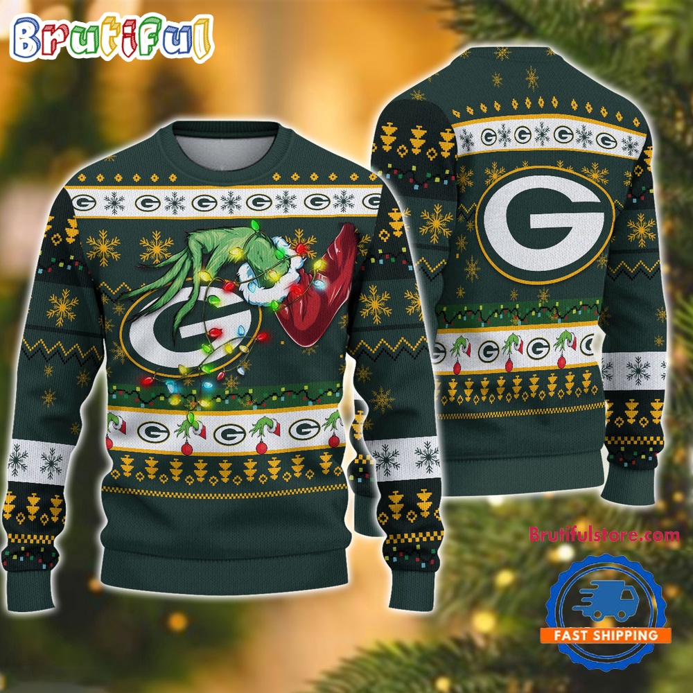 NFL Green Bay Packers Special Grinch?s Hand Football Christmas Ugly Sweater