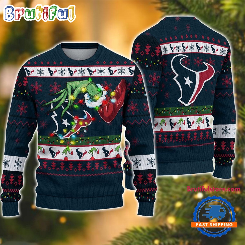NFL Houston Texans Special Grinch?s Hand Football Christmas Ugly Sweater