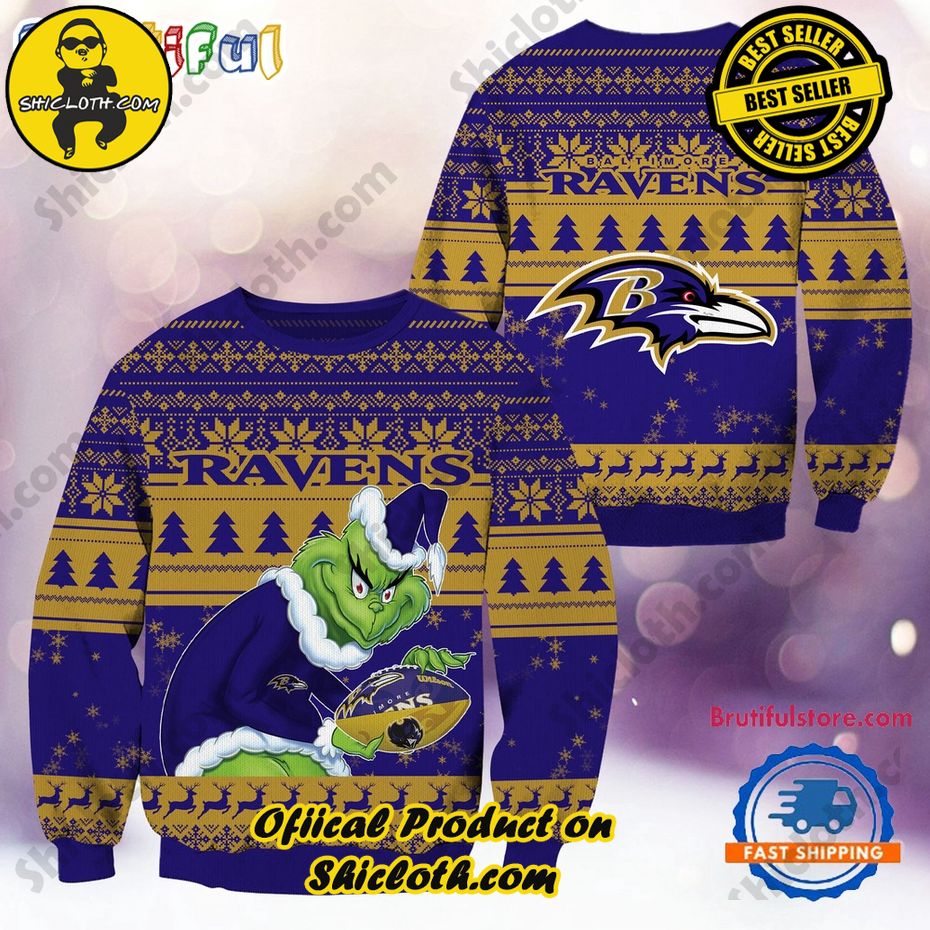 NFL Baltimore Ravens Football Grinch Christmas Ugly Sweater 2024