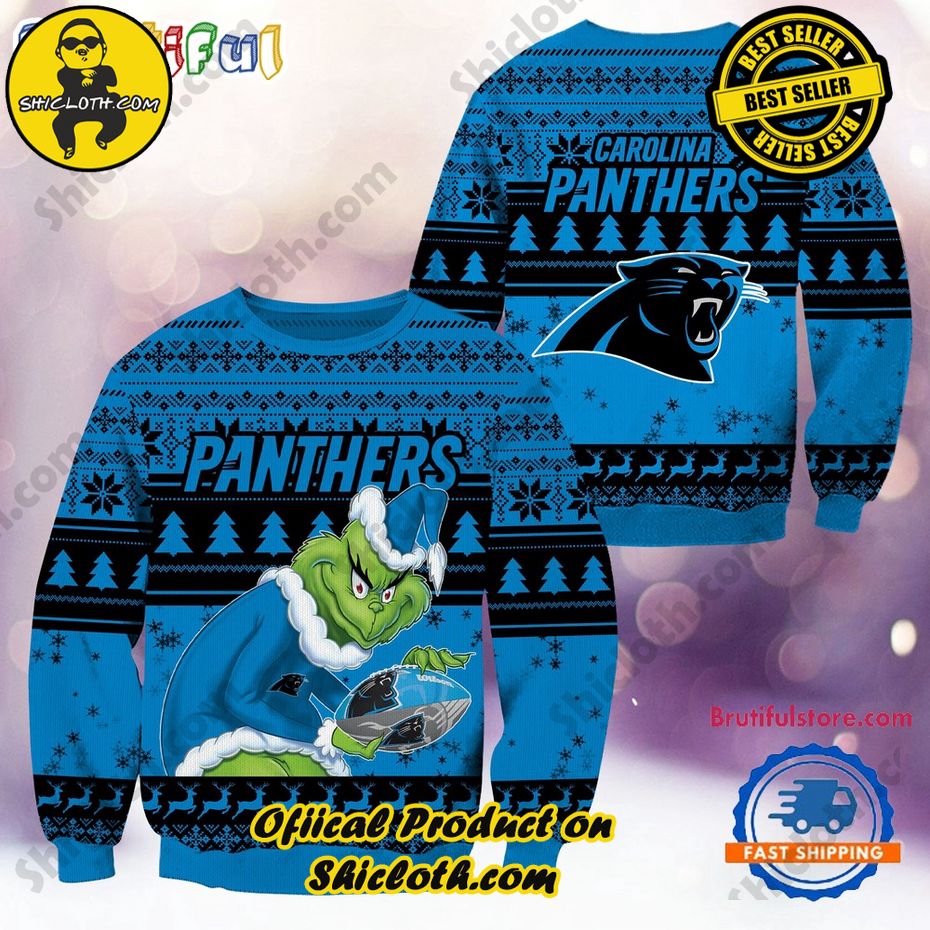 NFL Carolina Panthers Football Grinch Christmas Ugly Sweater 2024