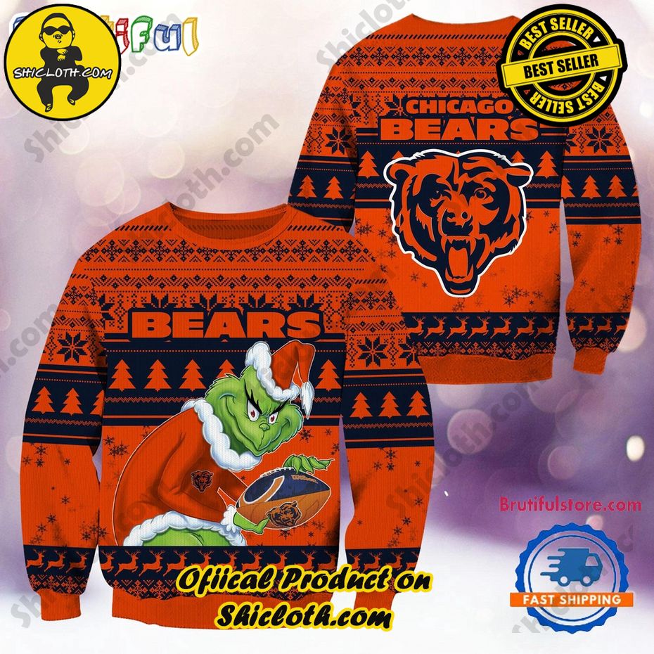 NFL Chicago Bears Football Grinch Christmas Ugly Sweater 2024