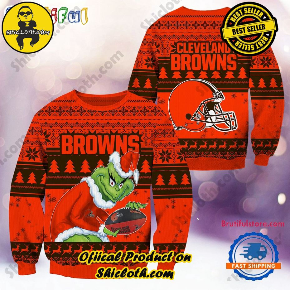 NFL Cleveland Browns Football Grinch Christmas Ugly Sweater 2024