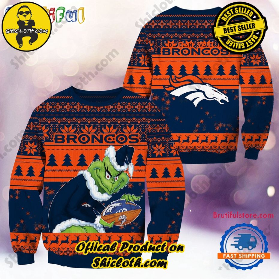 NFL Denver Broncos Football Grinch Christmas Ugly Sweater 2024