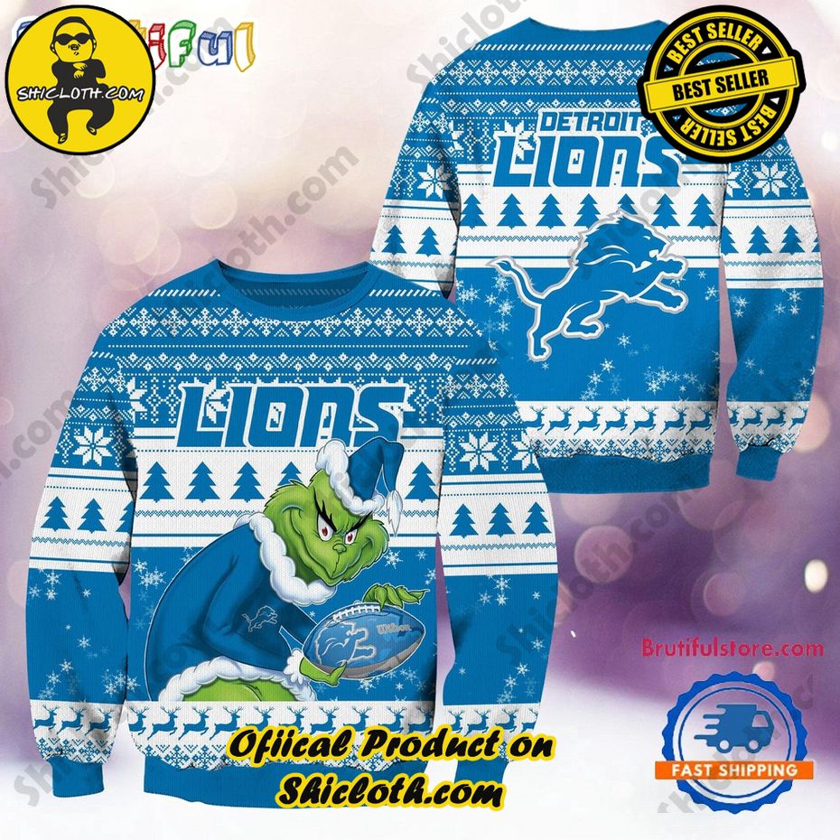 NFL Detroit Lions Football Grinch Christmas Ugly Sweater 2024