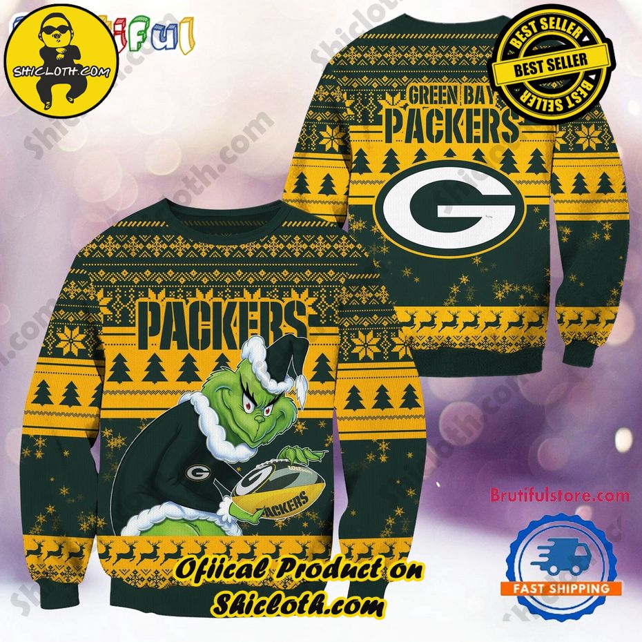 NFL Green Bay Packers Football Grinch Christmas Ugly Sweater 2024