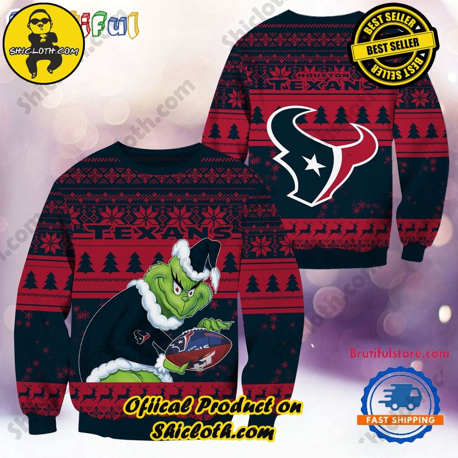 NFL Houston Texans Football Grinch Christmas Ugly Sweater 2024