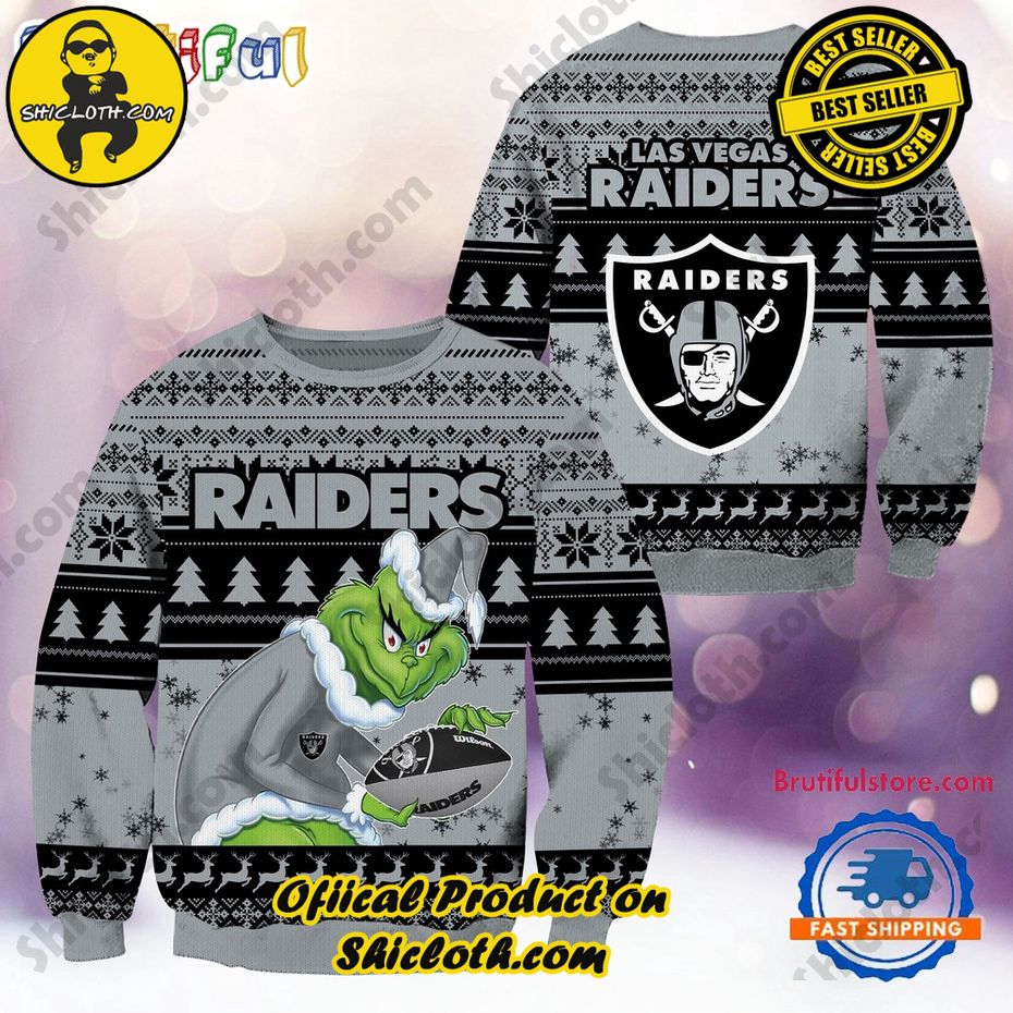 NFL Las Vegas Raiders Football Grinch Christmas Ugly Sweater 2024