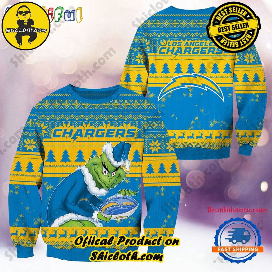 NFL Los Angeles Chargers Football Grinch Christmas Ugly Sweater 2024