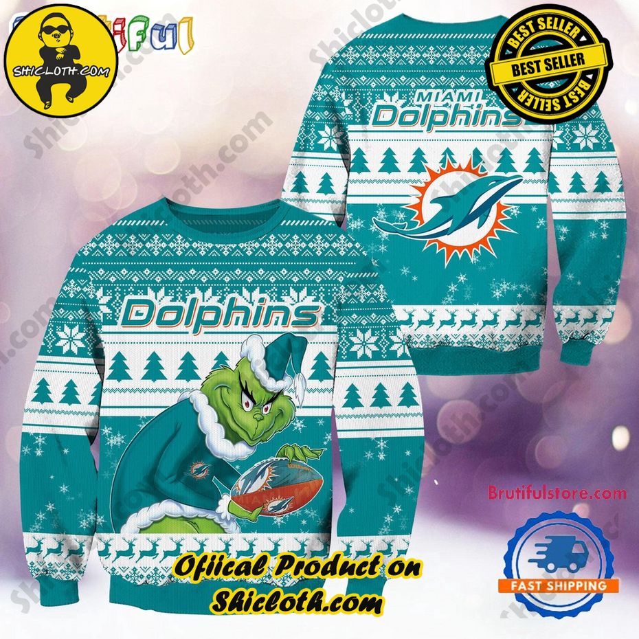 NFL Miami Dolphins Football Grinch Christmas Ugly Sweater 2024