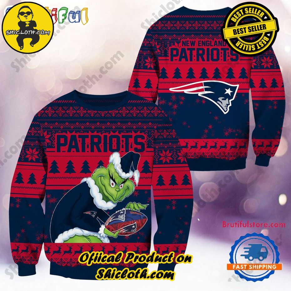 NFL New England Patriots Football Grinch Christmas Ugly Sweater 2024
