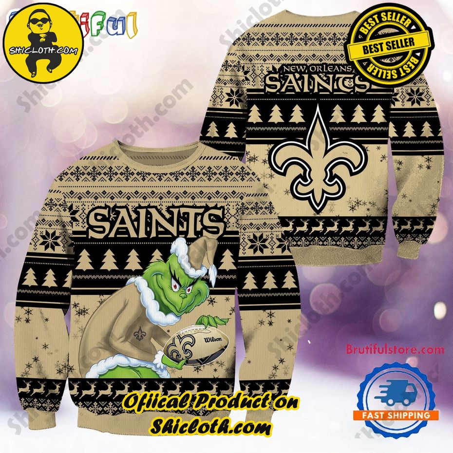 NFL New Orleans Saints Football Grinch Christmas Ugly Sweater 2024