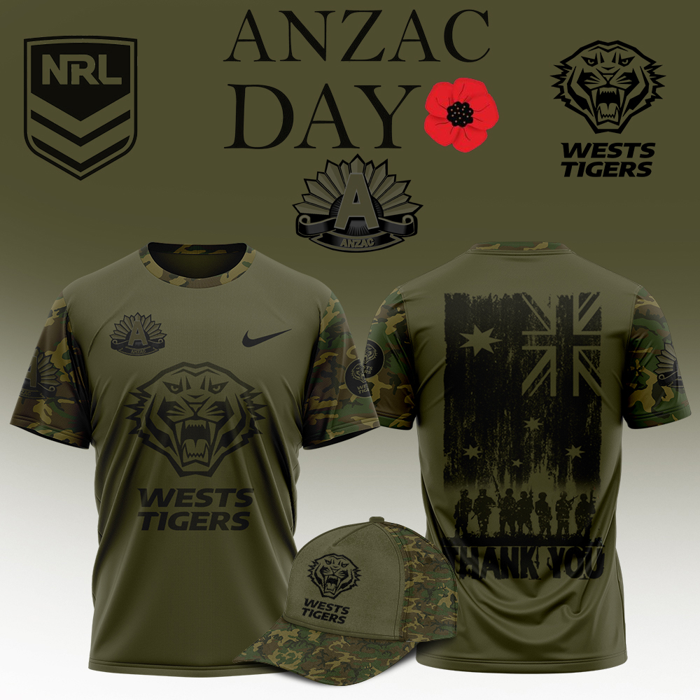 Alternative view of Wests Tigers Anzac Day 2025 Hoodie, Shirt, Polo