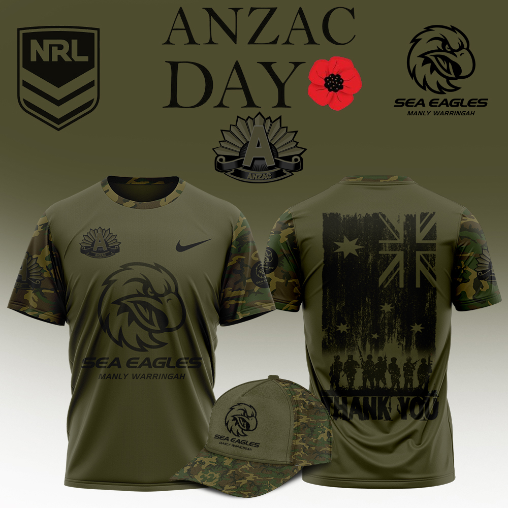 Alternative view of Manly Sea Eagles Anzac Day 2025 Hoodie, Shirt, Polo