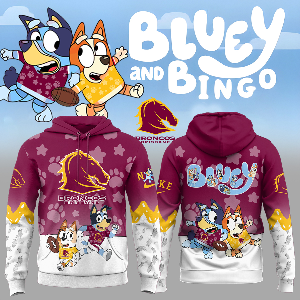 Brisbane Broncos Bluey and Bingo Hoodie