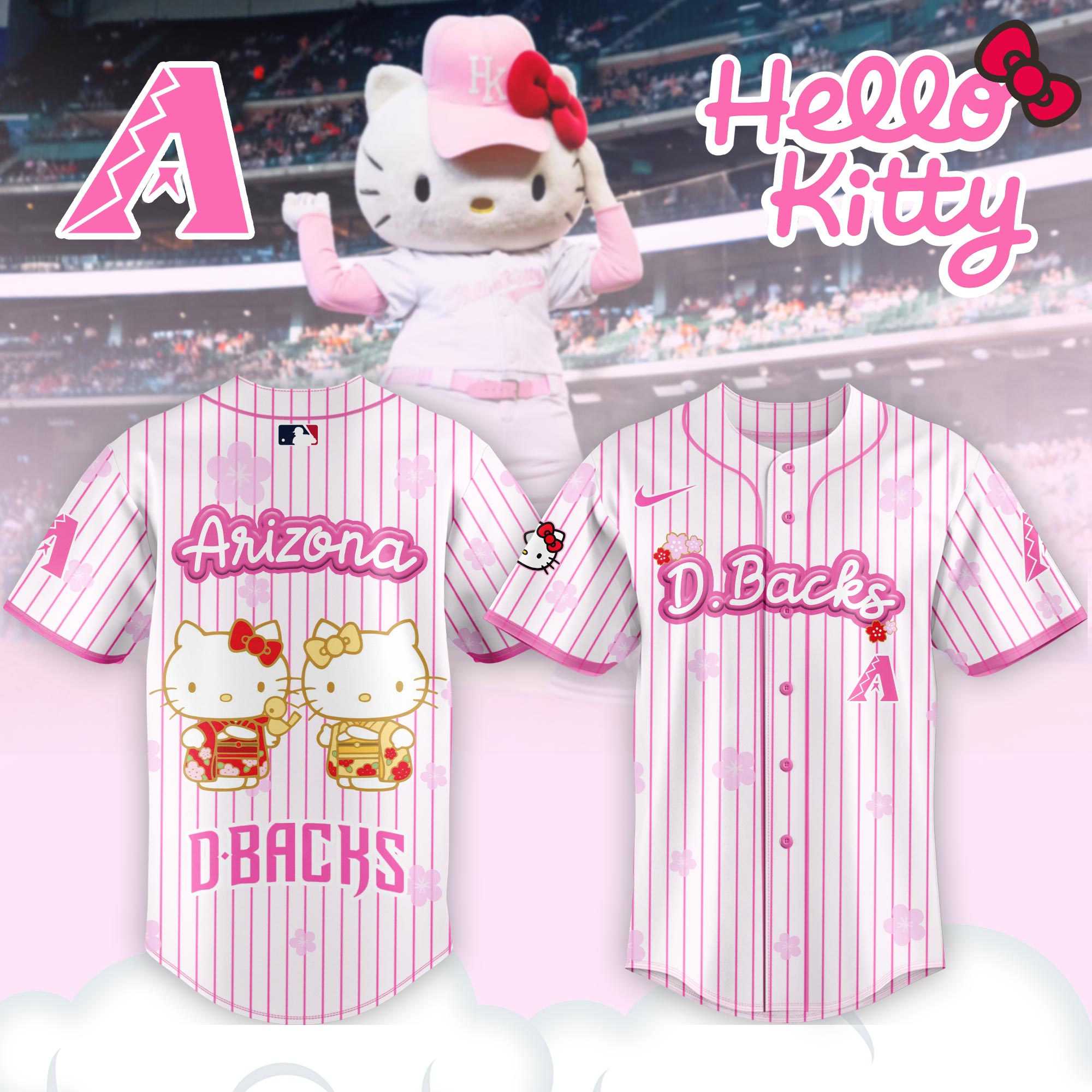Alternative view of Arizona Diamondbacks Hello Kitty Happy Girls Day Baseball Jersey and Hoodie