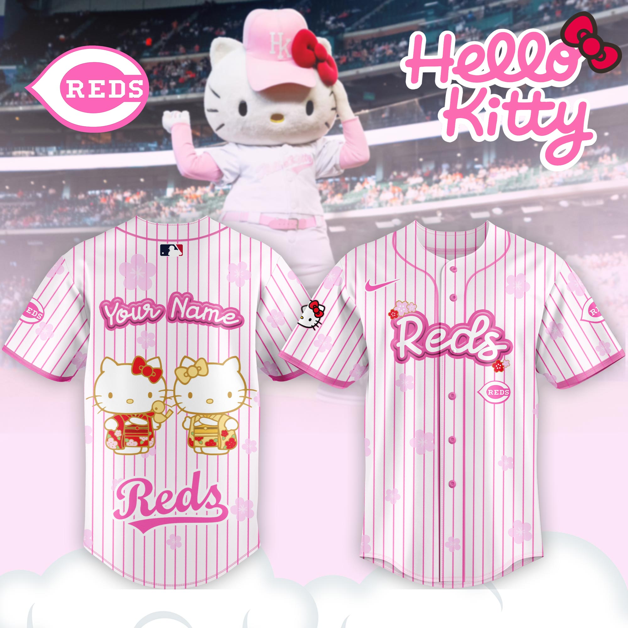 Alternative view of Cincinnati Reds Hello Kitty Happy Girls Day Baseball Jersey and Hoodie