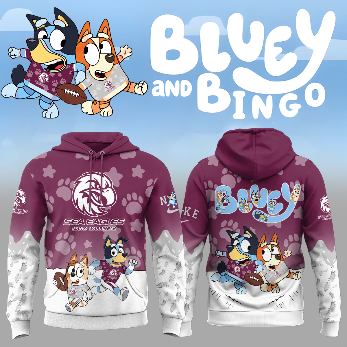 Manly Warringah Sea Eagles Bluey and Bingo Hoodie