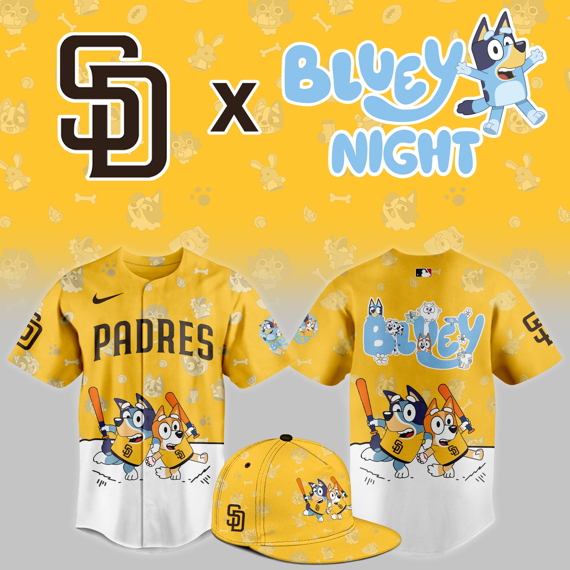 San Diego Padres MLB x Bluey Night Jersey- Yellow