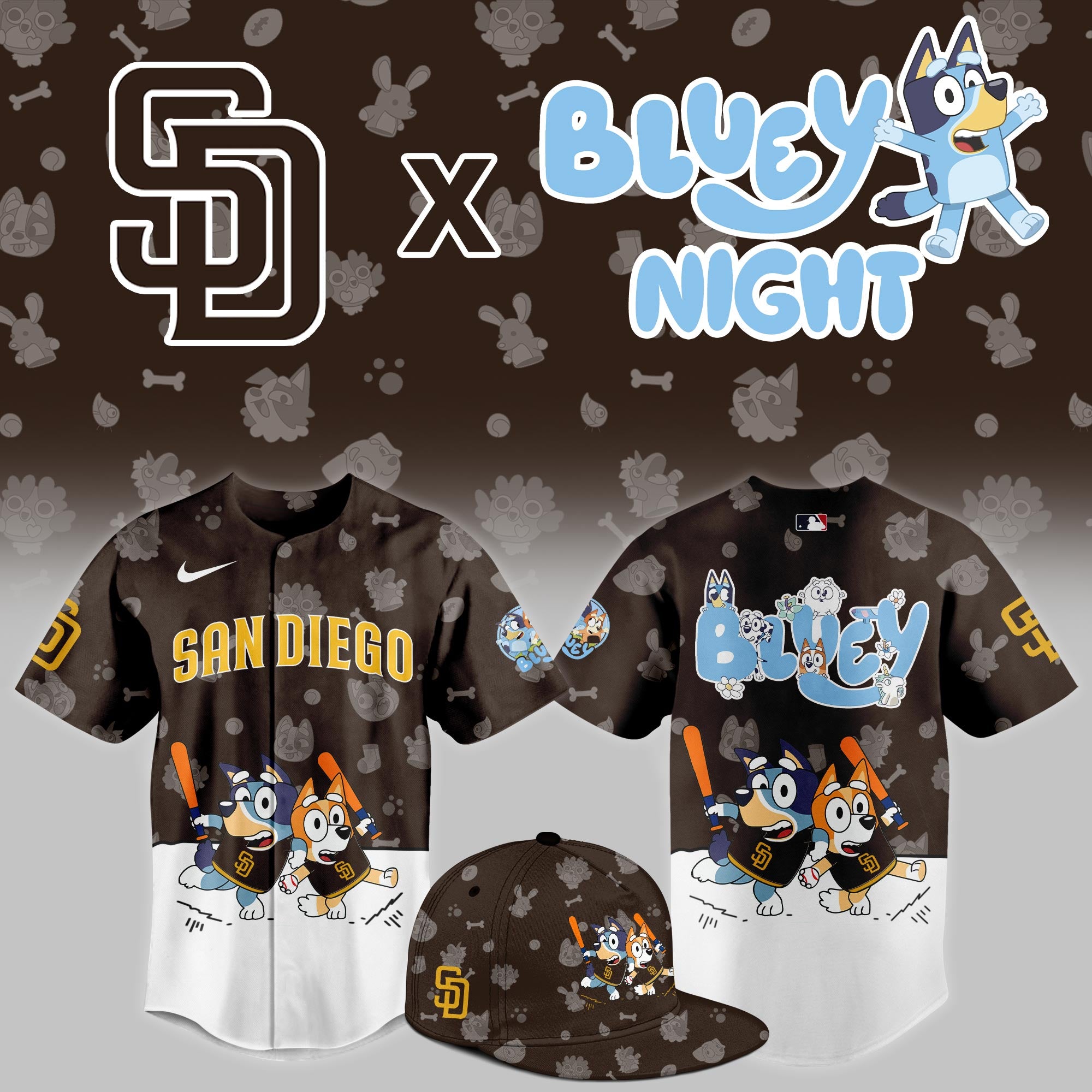 San Diego Padres MLB x Bluey Night Jersey-Black