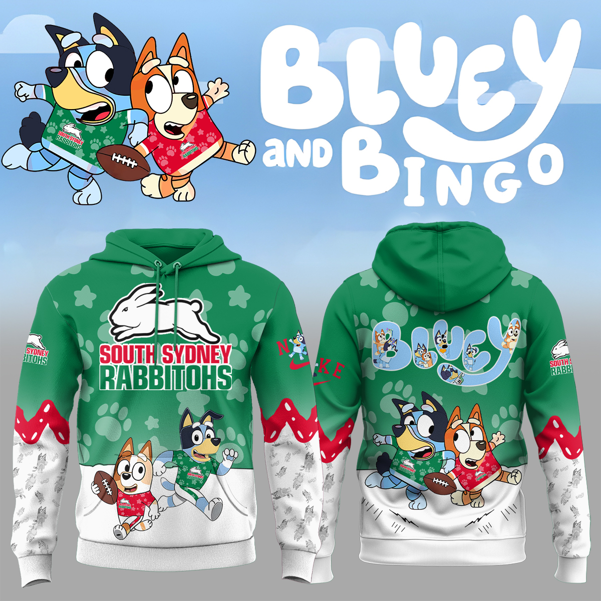 South Sydney Rabbitohs Bluey and Bingo Hoodie